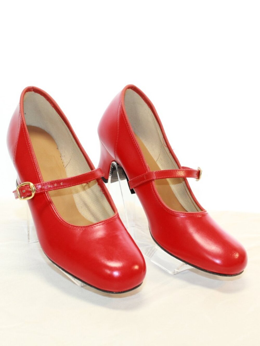 Promenaders Size 8.5M VTG Red Leather Suede Sole Square Dance Heels Shoes EUC